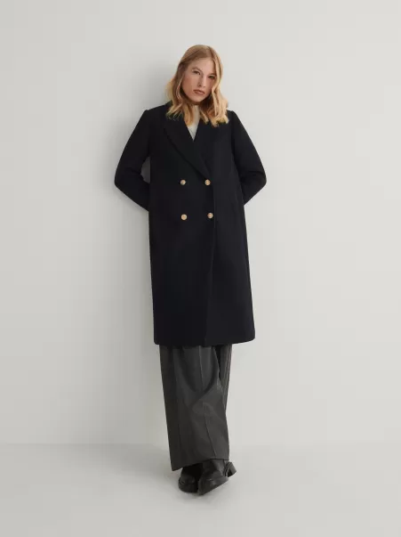 Blu Imballaggio Double-Breasted Coat With The Addition Of Wool Cappotti E Giacche Reserved Donna