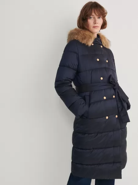 Reserved Cappotti E Giacche Donna Blu Quilted Coat With Belt Accattivante