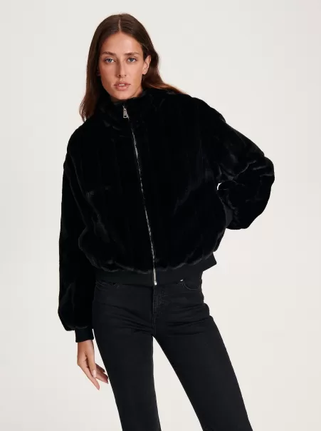 Faux Fur Jacket Donna Cappotti E Giacche Nero Lussuoso Reserved