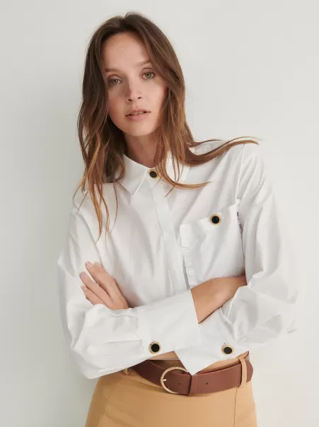 Bianco Camicie, Maglie Shirt With Decorative Pocket Donna Marca Reserved