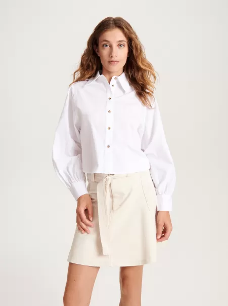 Camicia Corta In Cotone Camicie, Maglie Reserved Donna Popolarit�� Bianco