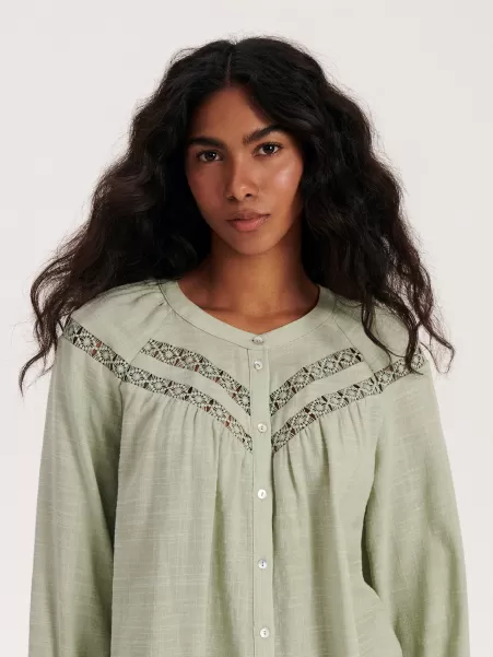 Blusa Con Inserti In Rete Camicie, Maglie Donna Reserved Verde Consegna