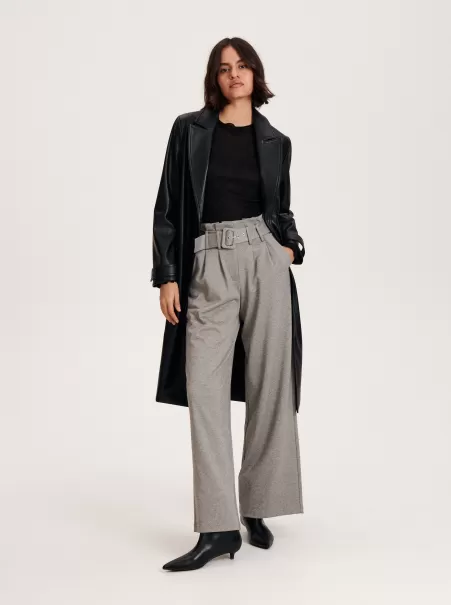 Vintage Donna Pantaloni Pantaloni Con Cintura Decorativa Reserved Grigio