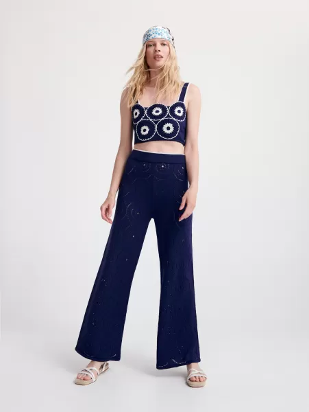 Donna Ladies` Trousers, Trousers, Granatowy, Reserved Pantaloni Esclusivo Blu