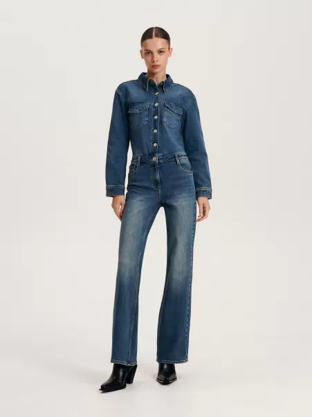 Donna Tuta Intera In Denim Prezzo All'ingrosso Reserved Blu Jeans