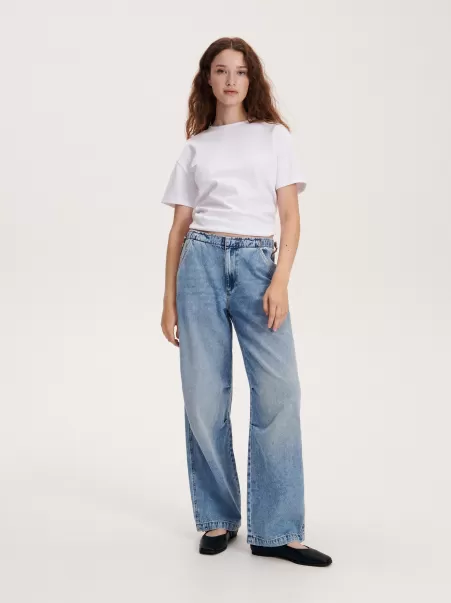 Jeans Prezzo Scontato Donna Blu Ladies` Jeans Trousers, Paperbag, Niebieski, Reserved