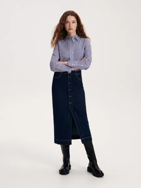 Blu Gonne Economico Donna Gonna Midi In Jeans Reserved
