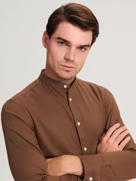 Uomo Reserved Marrone Camicie Carrello Della Spesa Camicia Super Slim Fit Con Colletto Rigido