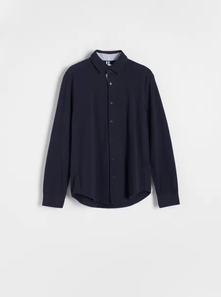 Uomo Blu Nuovo Prodotto Men`s Shirt, T-Shirts, Polos, Shirts, Granatowy, Reserved Camicie