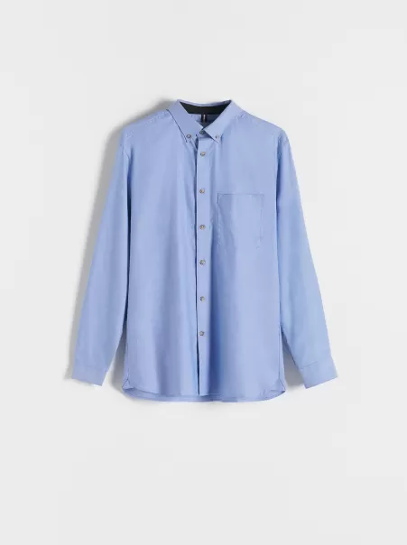 Uomo Camicie Reserved Vendere Blu Camicia Regular Fit