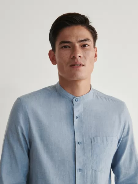 Camicie Economico Uomo Blu Reserved Camicia Regular Fit Con Colletto Rigido