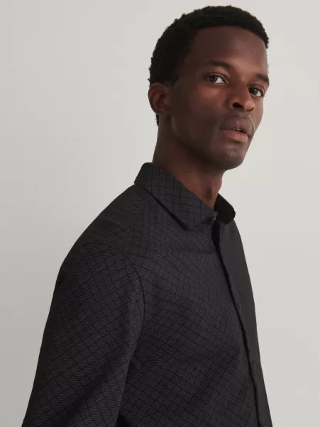 Camicie Nero Estetico Uomo Reserved Camicia Slim Fit Con Motivo Delicato