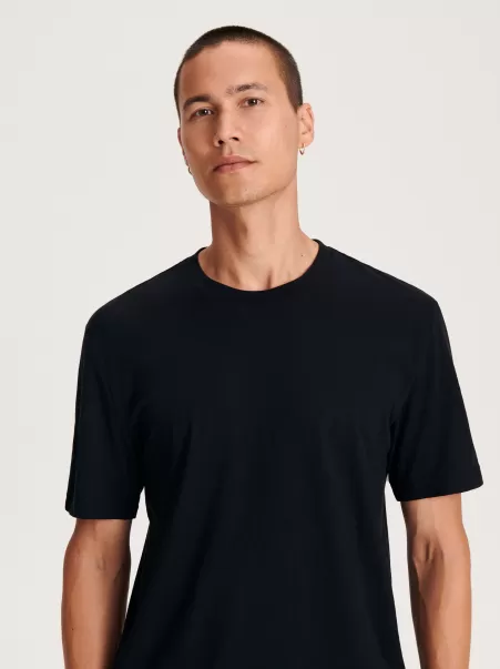 Qualit�� T-Shirt Regular Fit In Misto Seta Nero Reserved Premium Quality Uomo