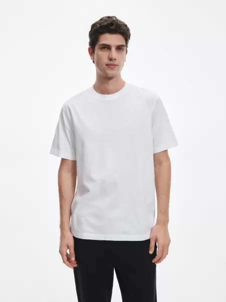 Bianco T-Shirt In Cotone Biologico Mercerizzato Reserved Uomo Premium Quality Moderno
